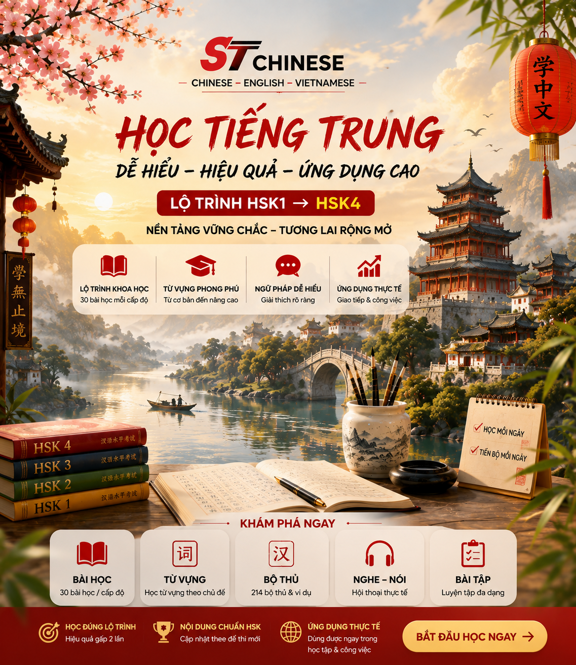 Người học tiếng Trung luyện từ vựng và chữ Hán