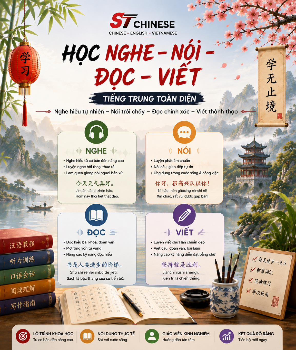 Người học luyện nghe nói đọc viết tiếng Trung